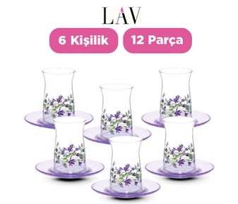 Lav Renkli Desenli Çay Seti ~180 cc